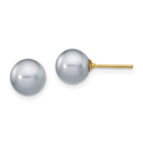 K 7-8mm Grey Round Freshwater Cultured Pearl Stud Post Earrings - Jewelry - Modalova