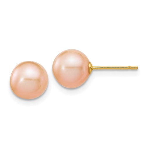 K 7-8mm Pink Round Freshwater Cultured Pearl Stud Post Earrings - Jewelry - Modalova