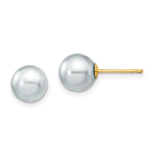 K 7-8mm Round Grey Saltwater Akoya Cultured Pearl Stud Post Earrings - Jewelry - Modalova