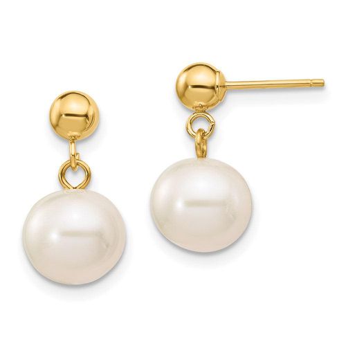 K 8-8.5mm White Round Freshwater Cultured Pearl Dangle Post Earrings - Jewelry - Modalova