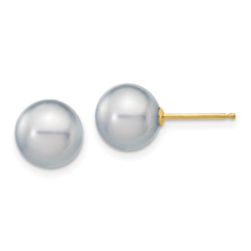 K 8-9mm Grey Round Freshwater Cultured Pearl Stud Post Earrings - Jewelry - Modalova