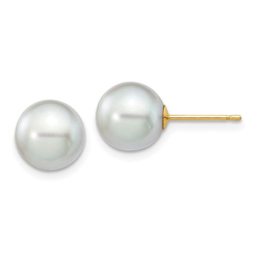 K 8-9mm Round Grey Saltwater Akoya Cultured Pearl Stud Post Earrings - Jewelry - Modalova