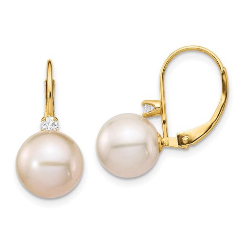 K 9-9.5mm White Round FWC Pearl .10ct Diamond Leverback Earrings - Jewelry - Modalova