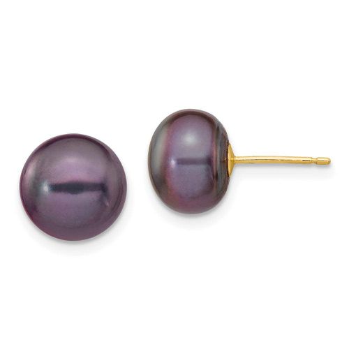 K 9-10mm Black Button FW Cultured Pearl Stud Post Earrings - Jewelry - Modalova