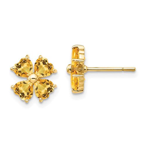 K Heart-shaped Citrine Flower Post Earrings - Jewelry - Modalova