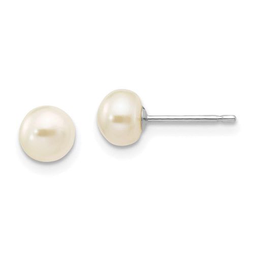 K White Gold 5-6mm White Button FW Cultured Pearl Stud Post Earrings - Jewelry - Modalova