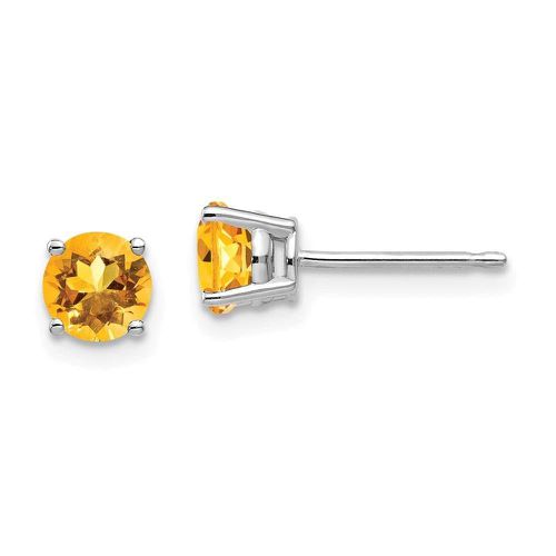 K White Gold 5mm Citrine Earrings - Jewelry - Modalova