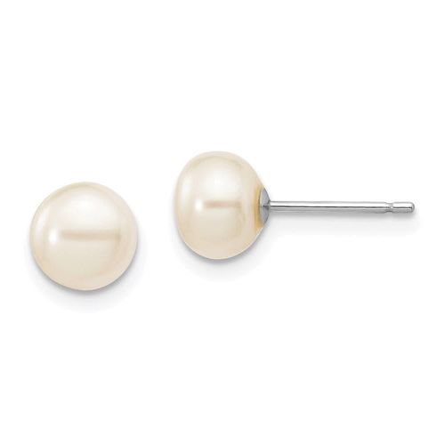 K White Gold 6-7mm White Button FW Cultured Pearl Stud Post Earrings - Jewelry - Modalova