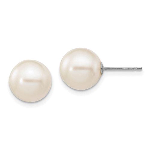 K White Gold 9-10mm White Round FW Cultured Pearl Stud Post Earrings - Jewelry - Modalova