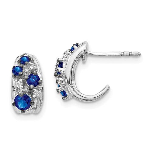 K White Gold Diamond and Sapphire Polished Post Hoop Earrings - Jewelry - Modalova