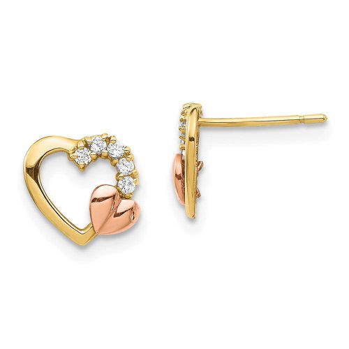 K Two-Tone CZ Heart Post Earrings - Jewelry - Modalova