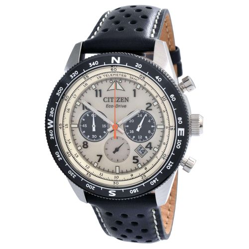 Men's Watch - Eco Drive Compass White Dial Black Leather Strap / CA4559-13A - Citizen - Modalova