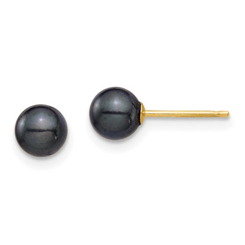 K 5-6mm Round Black Saltwater Akoya Cultured Pearl Stud Post Earrings - Jewelry - Modalova