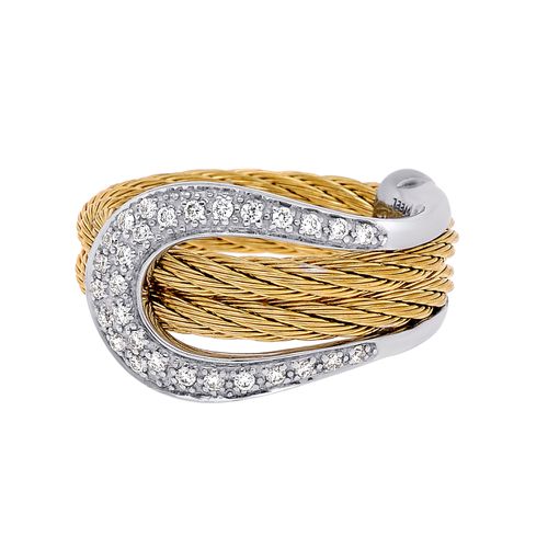 Stainless Steel and 18K White Gold, Diamond 0.26ct. tw. Cable Band Ring Sz. 7 02-37-S913-11 - Alor - Modalova