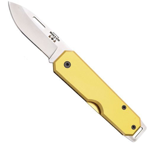 Knife - Yellow Aluminum Handle Drop Point Steel Blade Folding / BS110YW - Bear & Son - Modalova