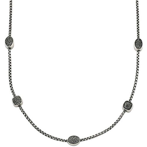 Italy Women's Necklace - Enamel Oxidized Box Chain with Black Speckled / VHN 1581 BS - Alisa - Modalova