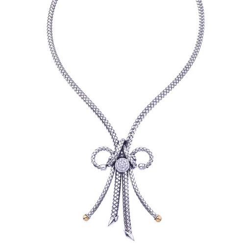 Italy Women's Necklace - Traversa Two Tone Diamonds Double Loop Bow / VHN 1145 D - Alisa - Modalova