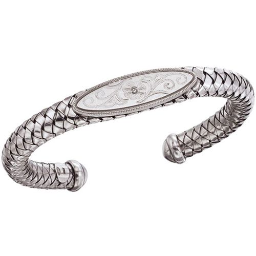 Italy Men's Cuff Bracelet - Traversa 0.03 ct. Diamond Wide Sterling Silver / VHB 978 D - Alisa - Modalova