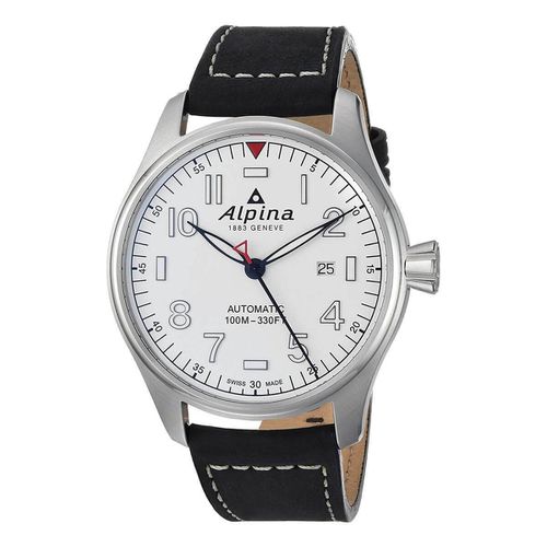 Men's Leather Strap Watch - Startimer Pilot Automatic White Dial / AL-525S4S6 - Alpina - Modalova