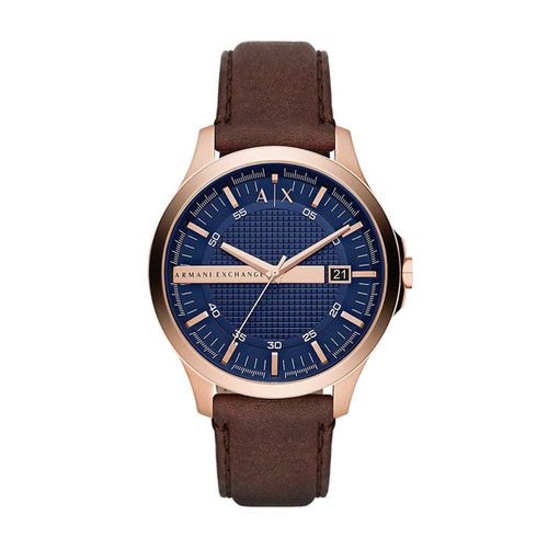 Men's Strap Watch - Hampton Brown Leather Navy Blue Dial / AX2172 - Armani Exchange - Modalova