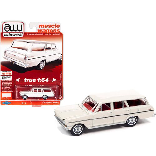 Diecast Model Car - 1963 Chevrolet II Nova 400 Wagon Ermine White - Autoworld - Modalova
