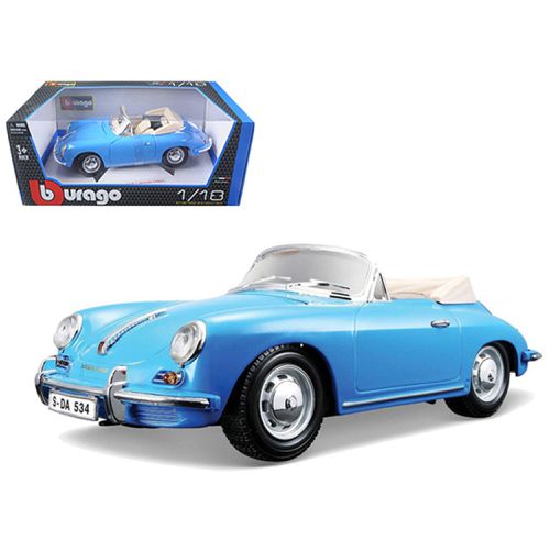 Diecast Model Car - 1961 Porsche 356B Convertible Blue Rubber Tires - Bburago - Modalova
