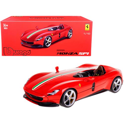 Diecast Model Car - Ferrari Monza SP1 Red with Italian Flag Stripes - Bburago - Modalova
