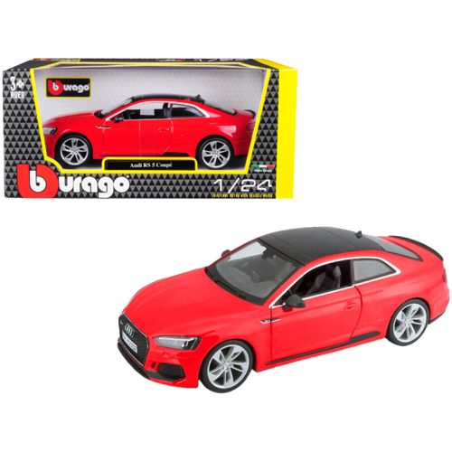 Diecast Model Car - Audi RS 5 Coupe Red with Black Top Rubber Tires - Bburago - Modalova