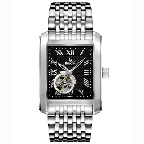 A128 Men's Automatic Open Heart Stainless Steel Black Dial Watch - Bulova - Modalova
