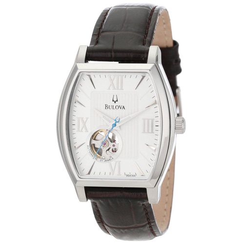 A144 Men's Series 160 Mechanical White Dial Dark Brown Leather Strap Watch - Bulova - Modalova