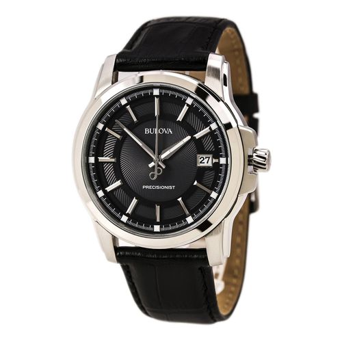 B158 Men's Precisionist Grey Dial Black Leather Strap Watch - Bulova - Modalova