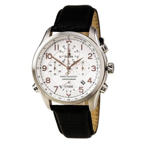 B182 Men's Precisionist Wilton Chronograph Silver Dial Leather Strap Watch - Bulova - Modalova