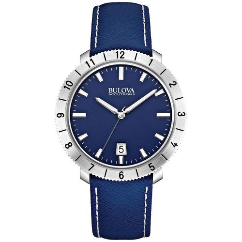 B204 Men's Accutron II Moonview Blue Dial Blue Leather Strap Precisionist Watch - Bulova - Modalova