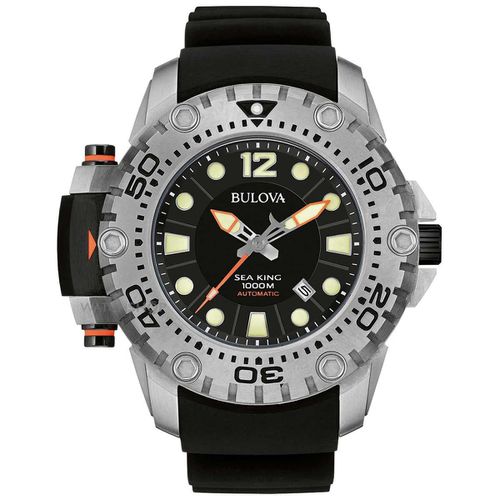 B226 Men's Sea King UHF Black Dial Black Rubber Strap Automatic Dive Watch - Bulova - Modalova