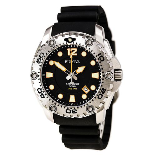 B228 Men's Sea King UHF Black Dial Black Rubber Strap Dive Watch - Bulova - Modalova