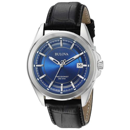 B257 Men's Precisionist Blue Dial Black Leather Strap Watch - Bulova - Modalova