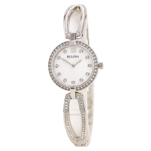 L223 Women's Crystal White MOP Dial Steel Bangle Bracelet Dress Watch - Bulova - Modalova