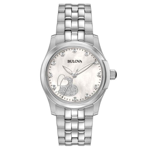 P182 Women's Diamond Quartz White MOP Dial Steel Bracelet Watch - Bulova - Modalova