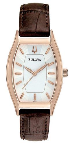 L114 Women's Brown Leather Strap White Dial Watch - Bulova - Modalova