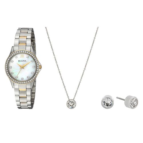 X112 Women's Crystal Two Tone Yellow Gold Steel Watch with Pendant & Earrings Set - Bulova - Modalova