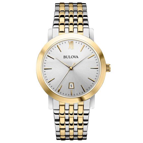 B221 Men's Dress Silver Dial Two Tone Steel Date Watch - Bulova - Modalova