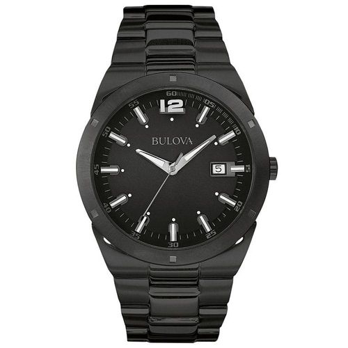 B234 Men's Classic Black Dial Black IP Steel Bracelet Watch - Bulova - Modalova