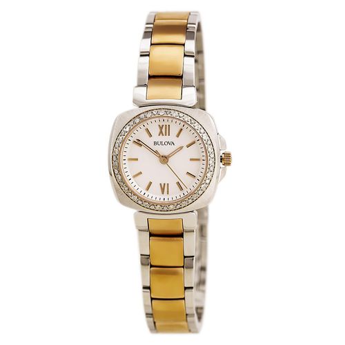 R206 Women's Quartz Two Tone Rose Gold Bracelet White Dial Diamond Watch - Bulova - Modalova
