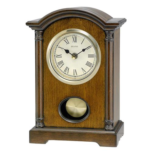 Chiming Mantel Clock - Dalton Beige Dial Walnut Finish Solid Wood / B7466 - Bulova - Modalova