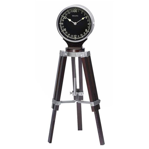 B1533 Corsair Black Dial Espresso Finish Legs Tripod Tabletop Clock - Bulova - Modalova