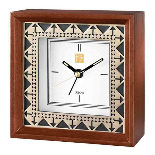 B7766 Beth Sholom White Dial Walnut Solid Wood Alarm Clock - Bulova - Modalova