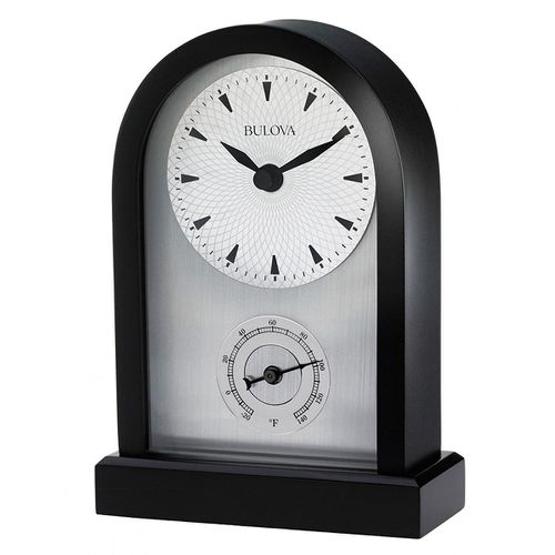 Desk Clock & Thermometer - Madison Silver Dial Black Metal / B5007 - Bulova - Modalova