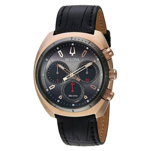 Men's Chronograph Watch - Curv Leather Strap Dark Grey Dial / 98A156 - Bulova - Modalova