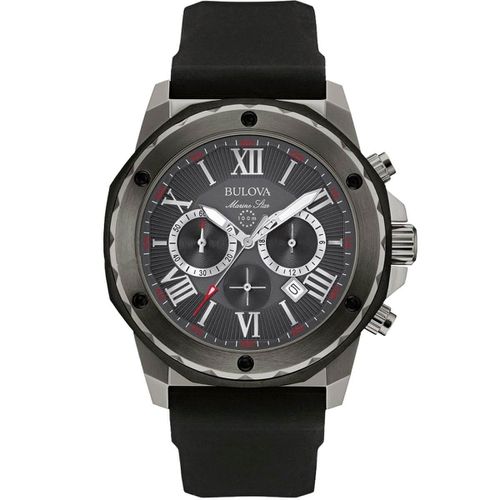 Men's Chronograph Watch - Marine Star Quartz Black and Silver Dial / 98B259 - Bulova - Modalova