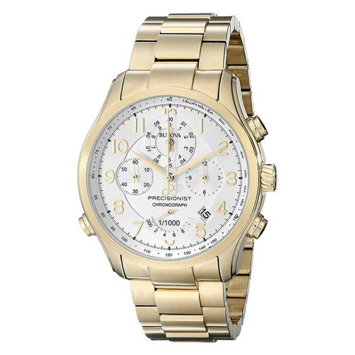 Men's Chronograph Watch - Precisionist Yellow Gold Steel White Dial / 97B139 - Bulova - Modalova